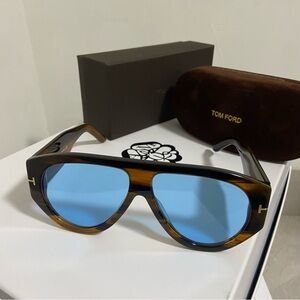 Tom Ford Sunglasses with Blue Lenses and Brown Frame